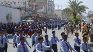 Scout teams and military bands parade through Marib, celebrating the national holidays of September, October, and November.