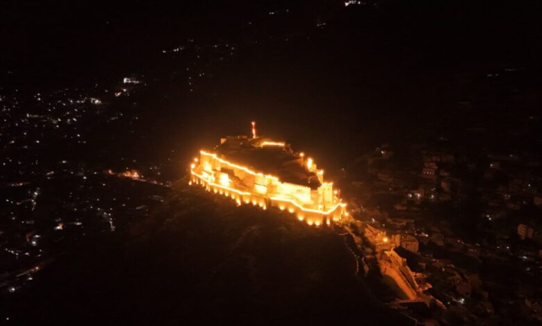 The Governor of Taiz inaugurates celebrations for Yemen's Revolution Day by illuminating the Cairo Castle.