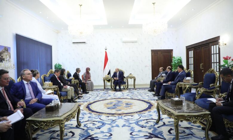 The Chairman of the Presidential Leadership Council receives European Union ambassadors in Aden.