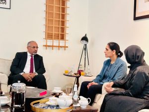 Council member Aidarus Al-Zubaidi discusses humanitarian and political updates with the UK ambassador.