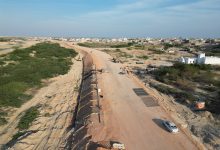 Side protection work continues on the truck-only ring road in Al-Ghaydah city.