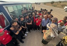 Council member Tariq Saleh meets with the national football team delegation.