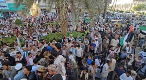 Angry crowds march in Marib, condemning ongoing war crimes and genocide in Gaza.
