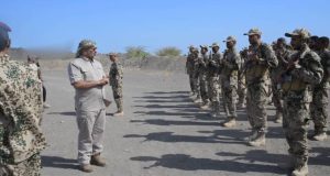 Council member Tariq Saleh inspects the armed forces heroes on the western coast frontlines.