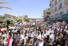 A massive public rally in Marib calls for urgent international action to halt the crimes of occupation in Gaza.
