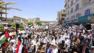 A massive public rally in Marib calls for urgent international action to halt the crimes of occupation in Gaza.