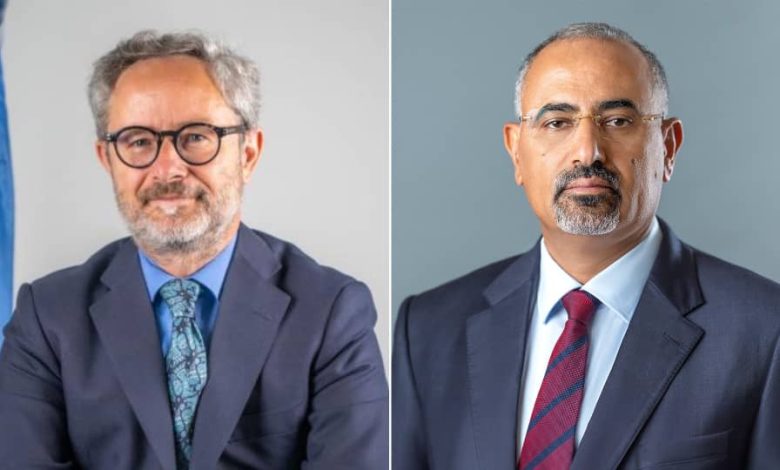 Council member Aidarus al-Zubaidi discusses Yemen's current situation and peace efforts with the EU mission head.