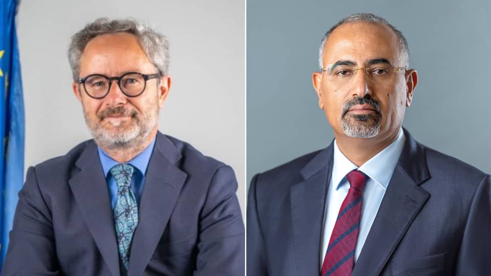 Council member Aidarus al-Zubaidi discusses Yemen's current situation and peace efforts with the EU mission head.