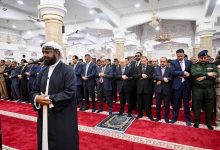 The Chairman of the Presidential Leadership Council leads Eid al-Adha prayers in Aden alongside a large congregation.