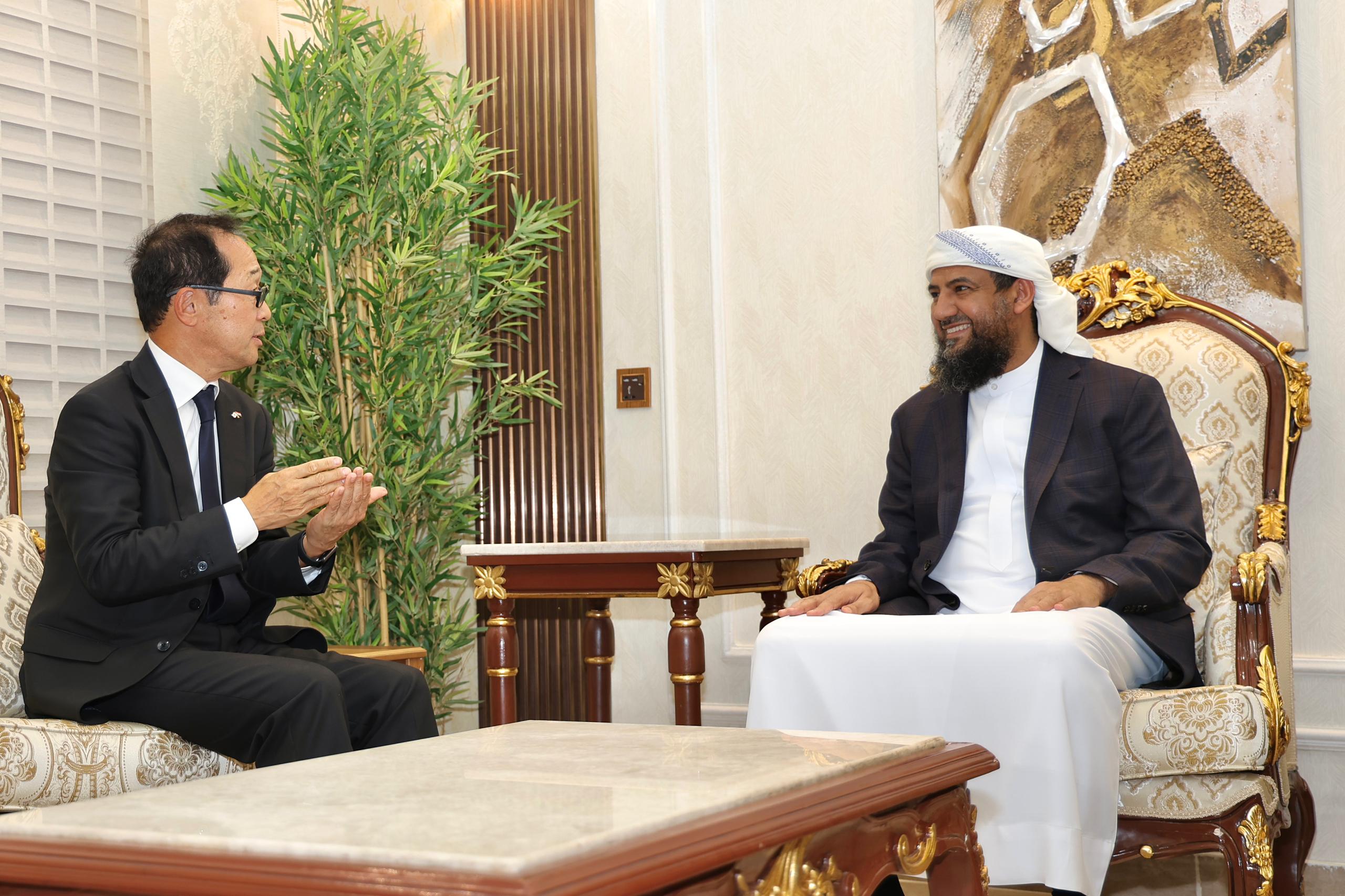 Council member Abdulrahman Al-Mahrami discusses ways to strengthen bilateral relations with the Japanese ambassador.